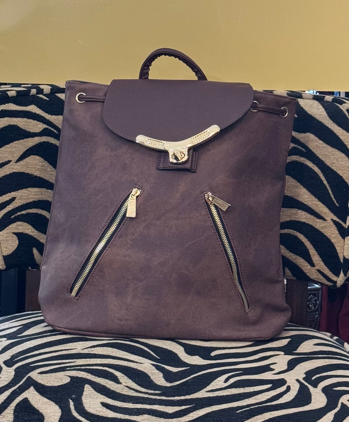 Brown Faux Leather Backpack