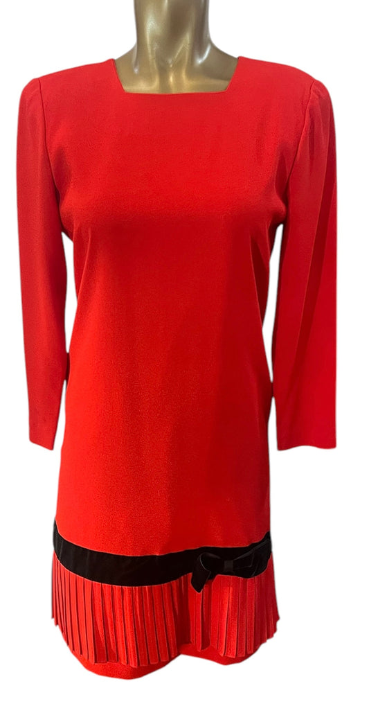BICHON by Sara Edwards Vintage Red Dress w/ Black Velvet Buttons