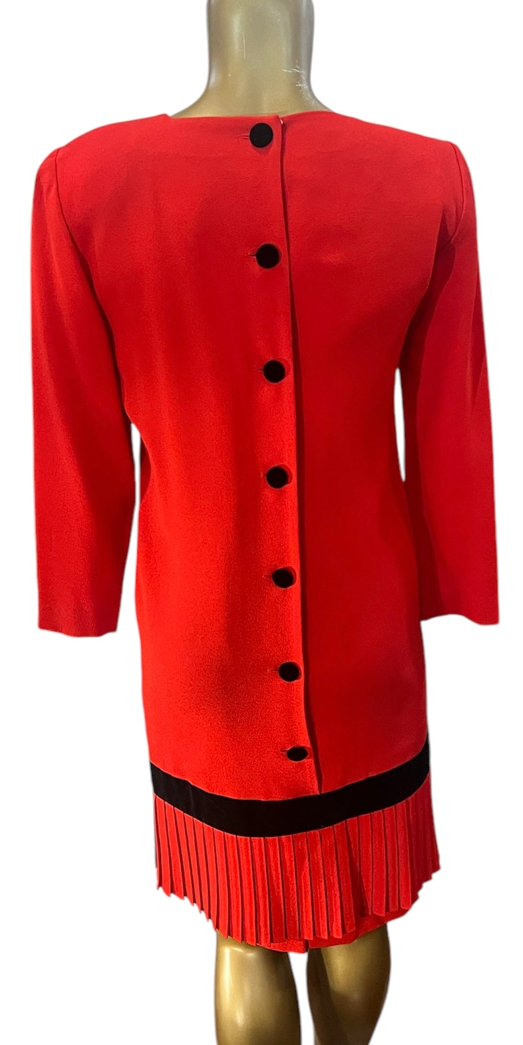 BICHON by Sara Edwards Vintage Red Dress w/ Black Velvet Buttons
